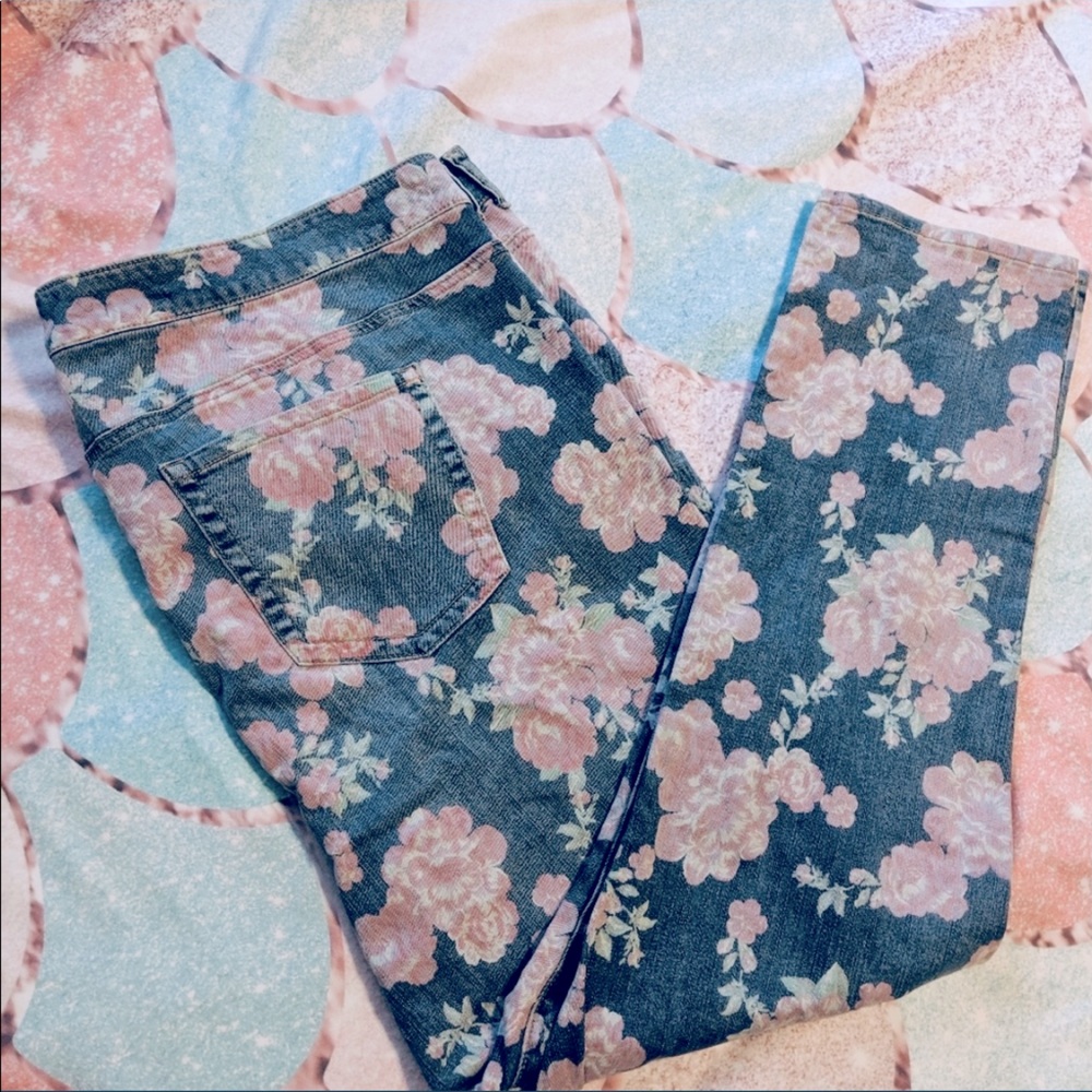 Torrid floral print denim jeans